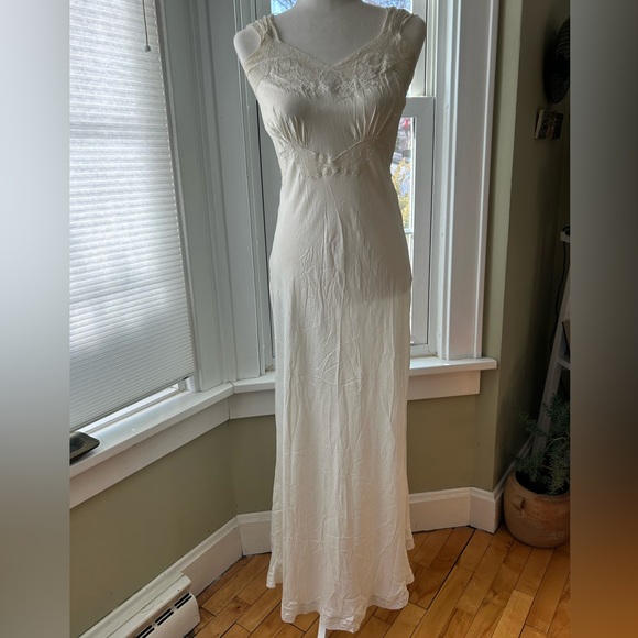 Lady Duff Dresses & Skirts - Vintage Nightgown Cream Lace Trim Maxi Sheer Neglige Lingerie Wedding Night 50’s